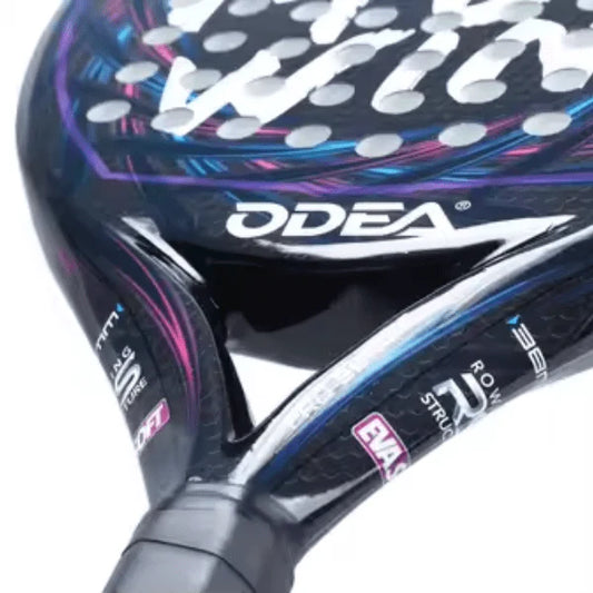 Close-up of a ODEA sports equipment with branding and text details.