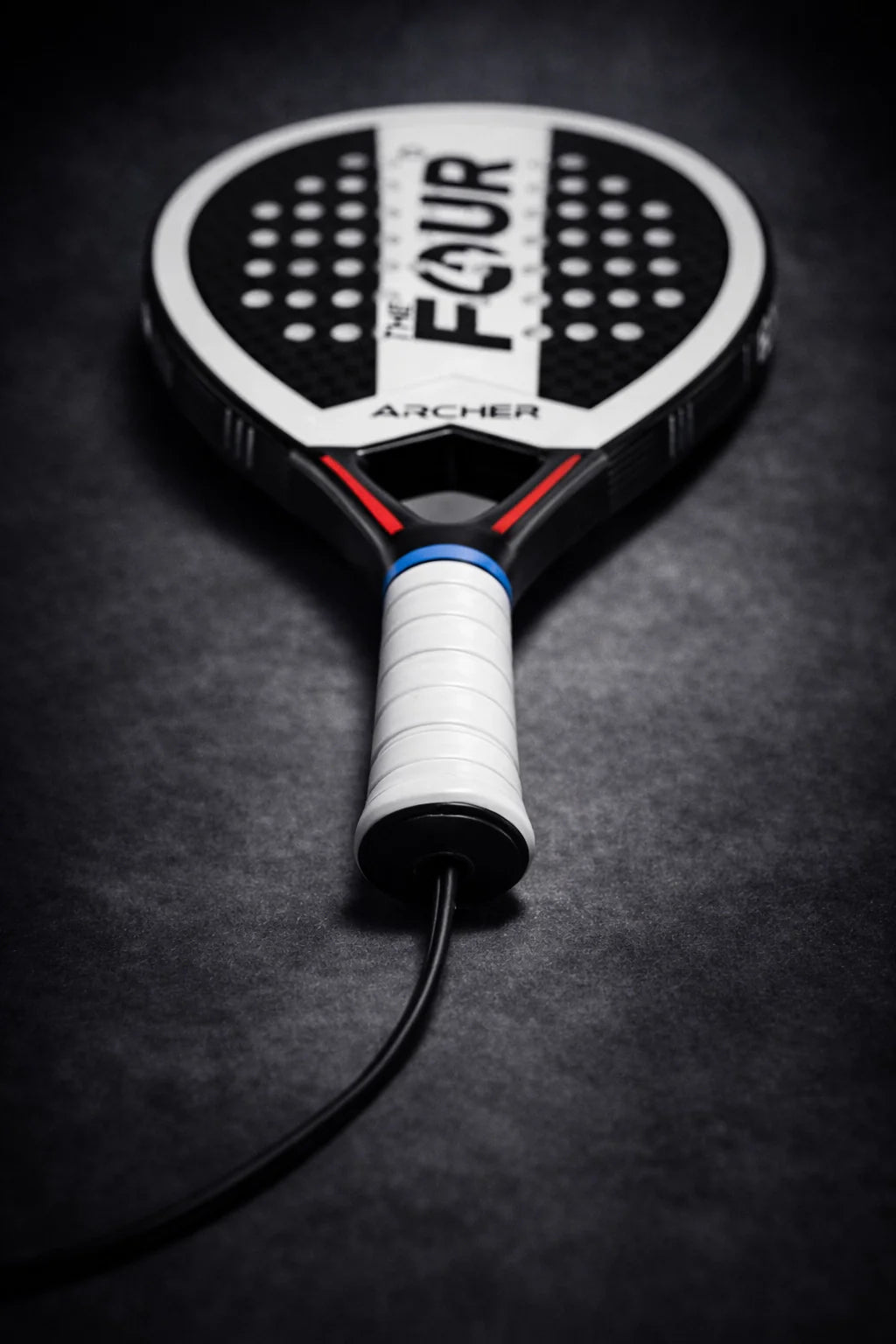 The four degree padel racket product imagr with 'Archer' branding on a dark background
