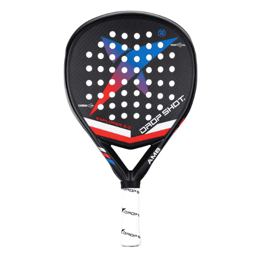 Padel racket with brand logo on a white background