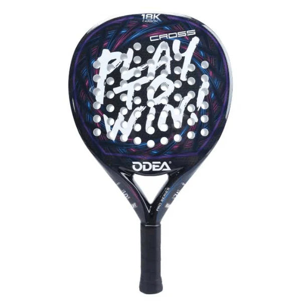 Padel racket with 'Play to Win' text on a white background